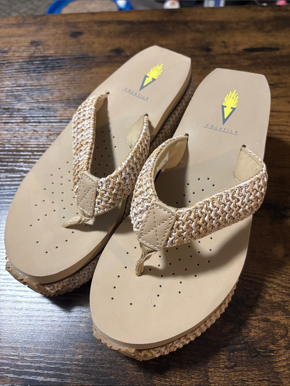 Volatile Women's Tan Woven Thong Sandals